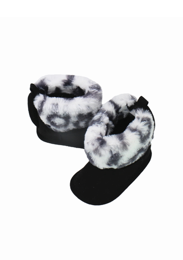 Stepping Stones First Steps Faux Suede and Fur Leopard Boot in Black. Size 19 (9-12 months)