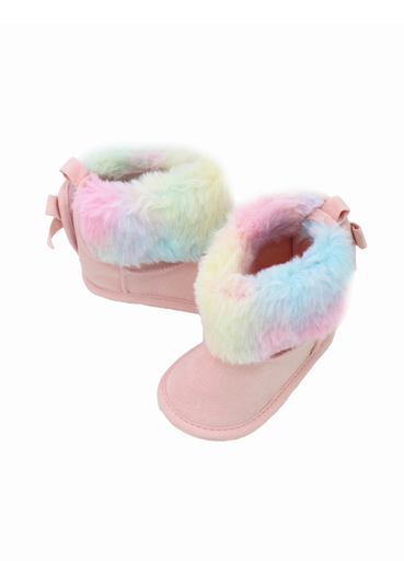Stepping stones first steps faux suede and fur rainbow boot in pink. Size 18 (6-9 months)