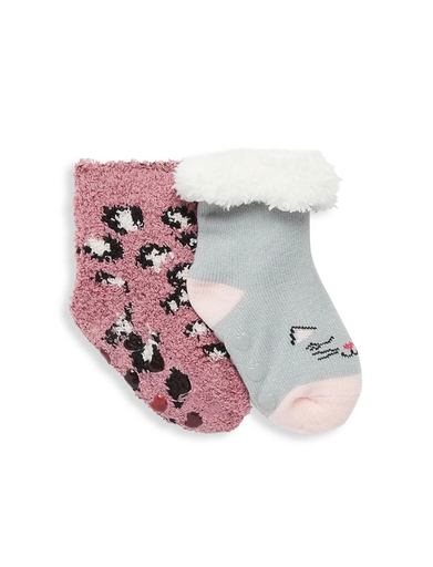 2 pack sweet kitty Slipper sock and cozy sockwith grippers 3-12 months